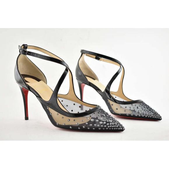 Christian Louboutin Twistissima Strass 85 Black Patent Mesh Strap Heel Pump 36.5 - Picture 4 of 9